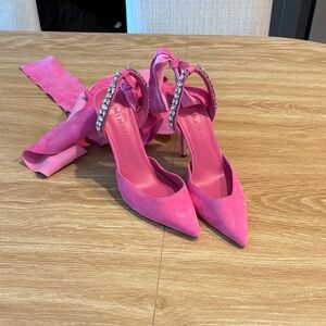 Hannah Pink Suede Heels with Rhinestone Accents